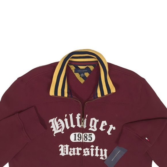 NEW Vintage Tommy Hilfiger Varsity Sweatshirt! Maroon White Baroque Sewn Letters - Picture 2 of 2